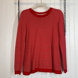 Boden Women’s Red Striped & Lace Back Cotton Blend Long Sleeve Top Size S